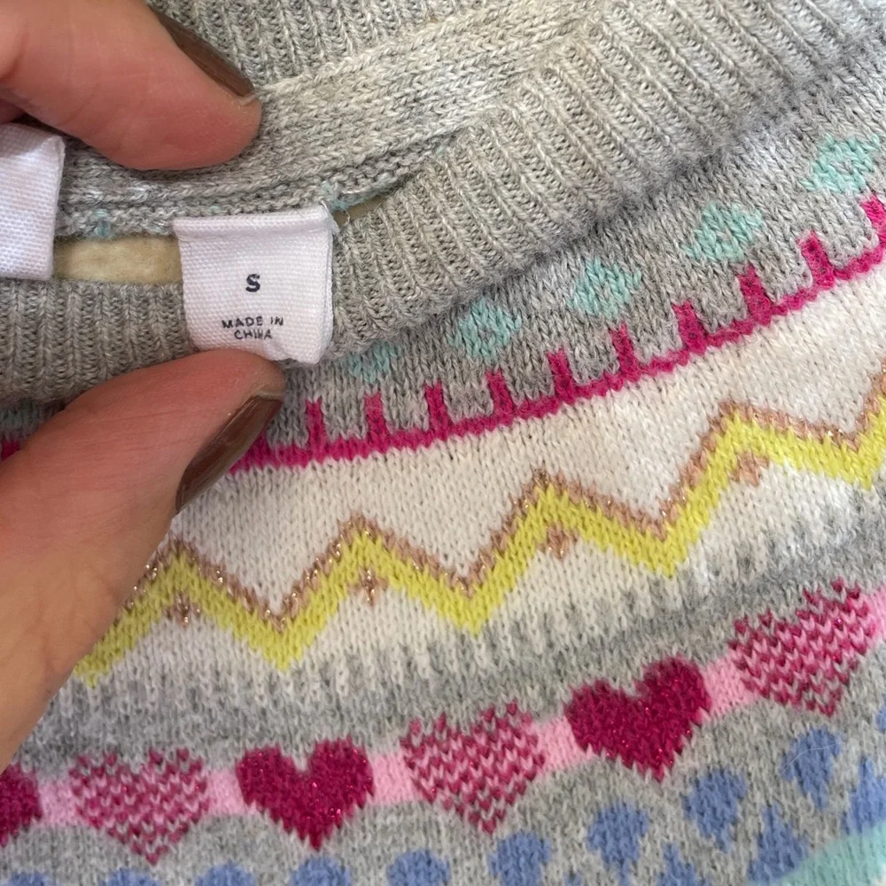 GAP Sweater Dress Heather Grey Holiday Hearts - Size Small (6/7)